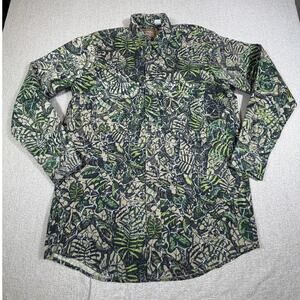 Brush Country Men L Green Camo Canvas Long Sleeve Button Front Shirt Outdoor